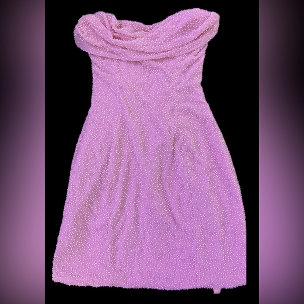 Embellished Strapless Cowl Neck Mini Dress in Blush. Size 8, Fits as a S and XS